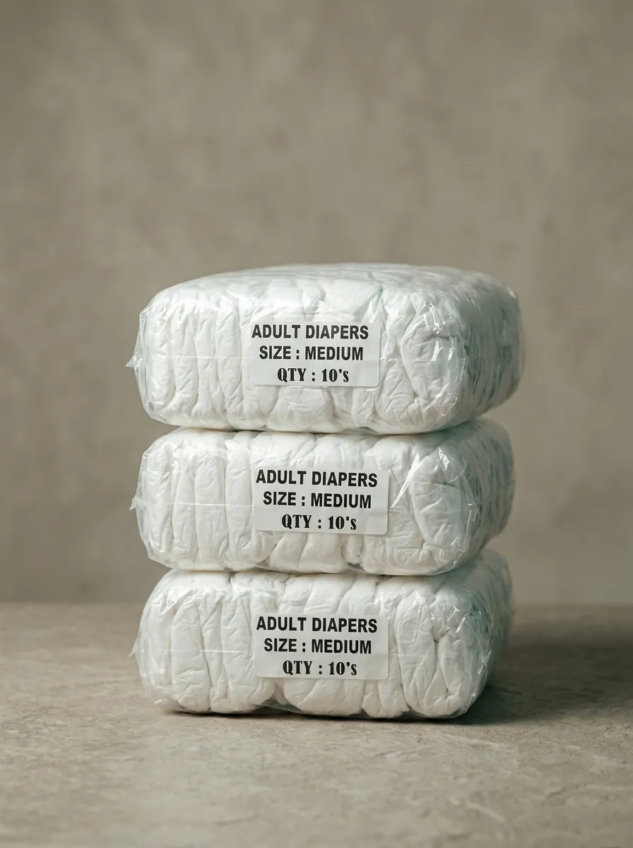Clear-pack adult nappies, size medium, ten per pack