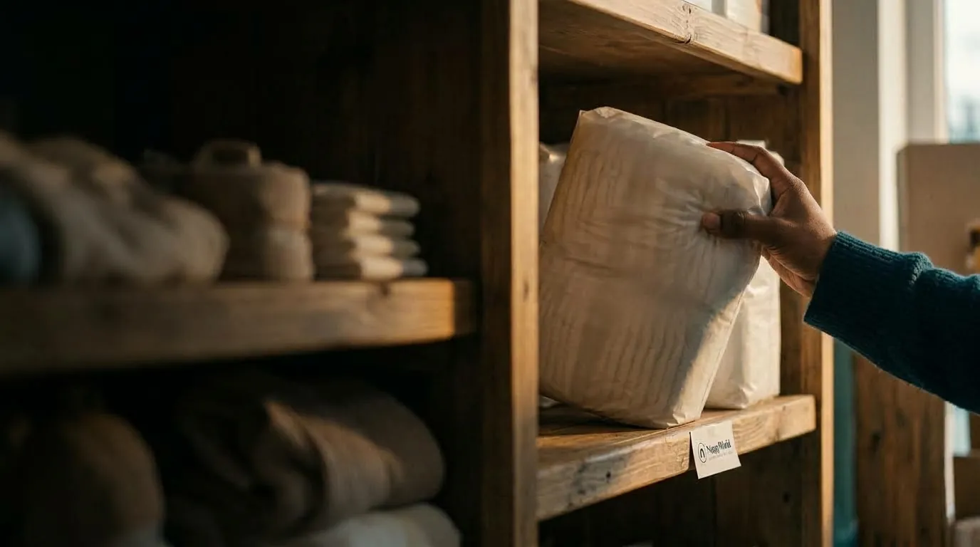Placing a pack of nappies on a retail shelf